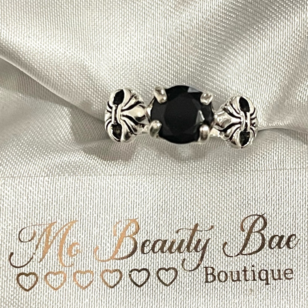 Silver Black Crystal Ring